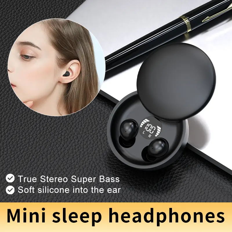 Bluetooth 5.4 Waterproof Sleep Earphones – Invisible Ultra-Mini Wireless Earbuds with Zero-Feel Comfort Fit, Enhanced Bass for Sleeping & Sport, All-Day White Noise Earplugs, black