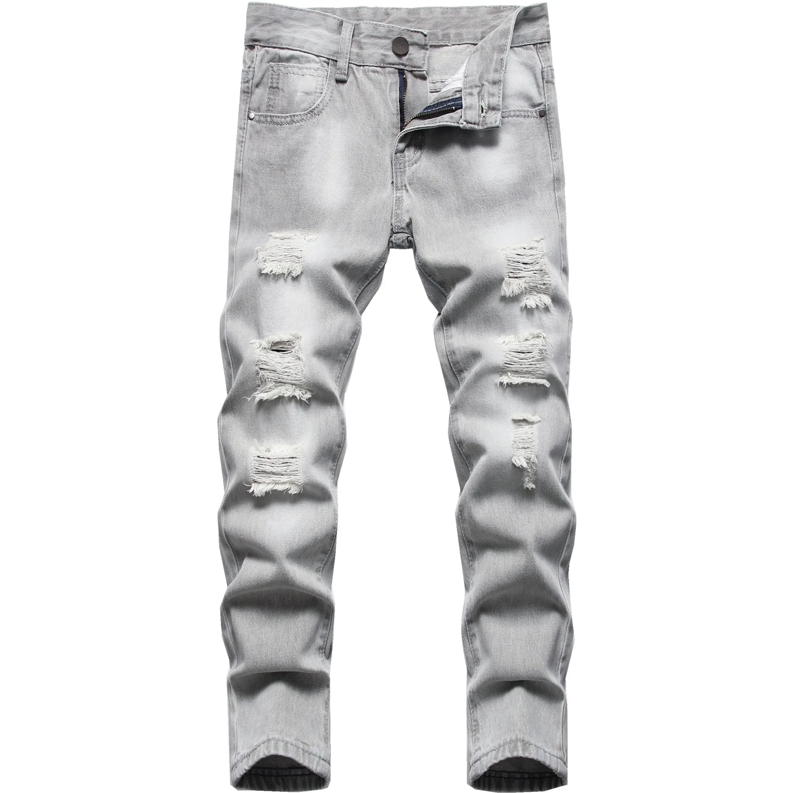 Boy's Solid Color Fashionable Skinny Pants - Ripped Distressed Destroyed Washed Denim Jeans​