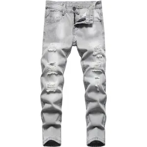 Boy's Solid Color Fashionable Skinny Pants - Ripped Distressed Destroyed Washed Denim Jeans​