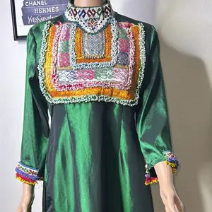 Afghan Handmade Emerald Green Embroidery Dress size M/L