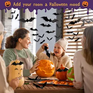 Halloween Decor 120PCS Realistic PVC 3D Black Scary Bat Wall Stickers for Creepy Home Decor DIY Wall Decal Bathroom Indoor Halloween Party Decorations
