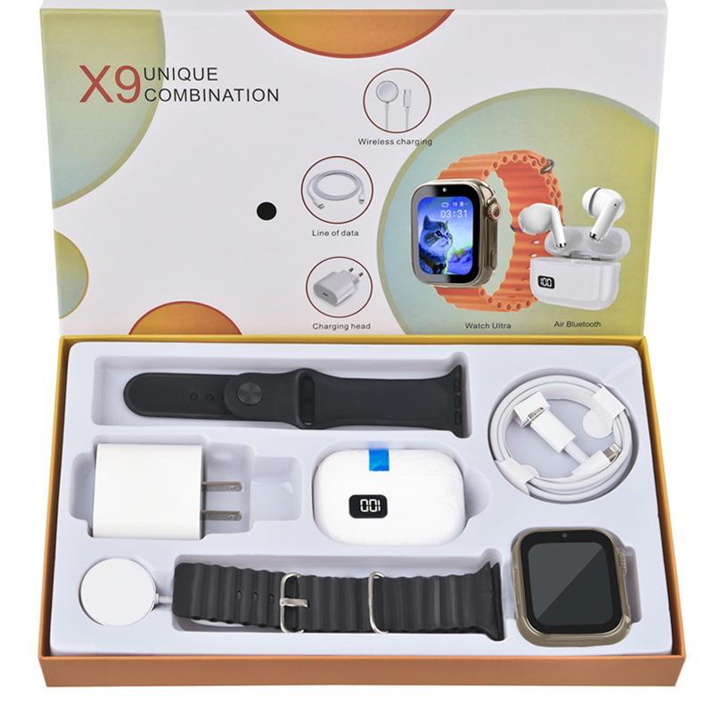 6-in-1 Smartwatch Kit: Smartwatch, Bluetooth headphones, 20W fast charger, Type-C fast-charging cable, adapter, and audio support—compact and portable. Headphone device.