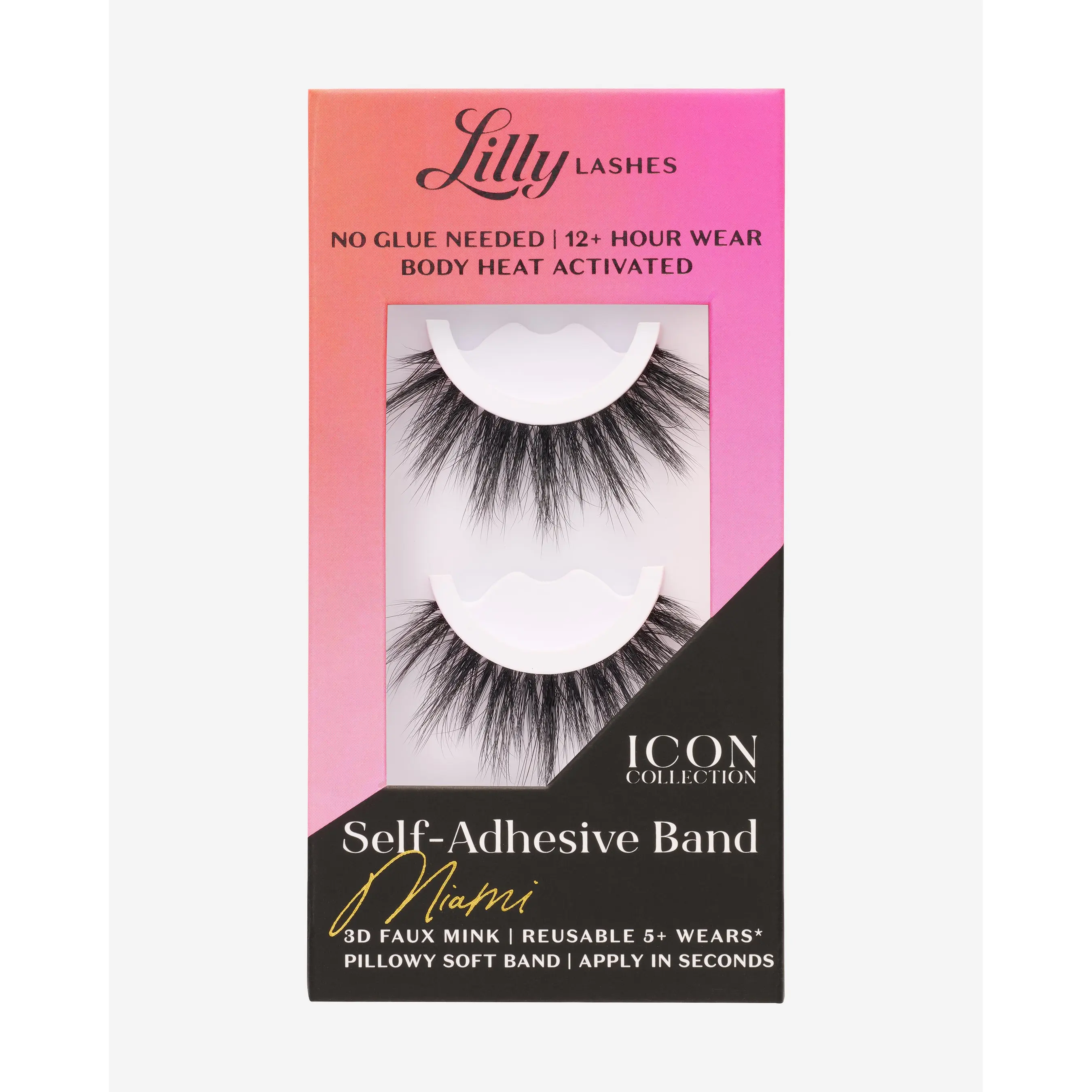 Self-Adhesive Eyelashes Miami  | Lilly Lashes 3D Faux Mink | No Glue Needed, Body Heat Activated