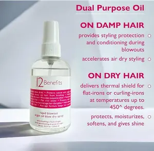 12 Benefits Rapid Blowout Dual Use Argan Oil Blow Dry Accelerator & Hair Protection Mist for Damp or Dry Hair Moisture & Shine