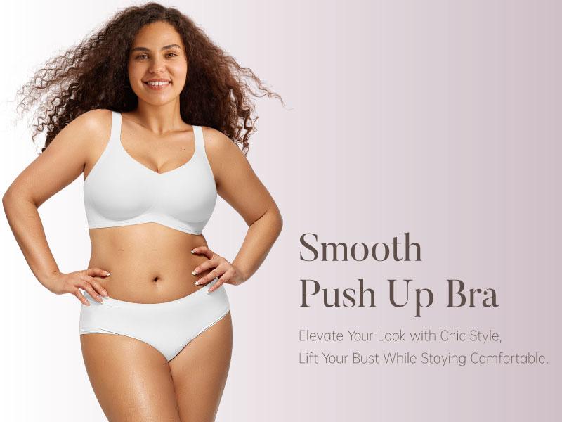 Vertvie Women Wireless Jelly Bras V-neck Comfortable Push Up Bra No Underwire Bra Full Coverage Supportive Bralette Everyday Seamless T-shirt Bra