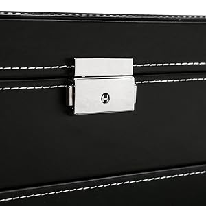 SUNNYGLADE 12 Slot PU Leather Lockable Watch Storage Boxes, Men & Women Jewelry Display Drawer Case, 2-tier Organizer Watch Showcase with Glass Lid