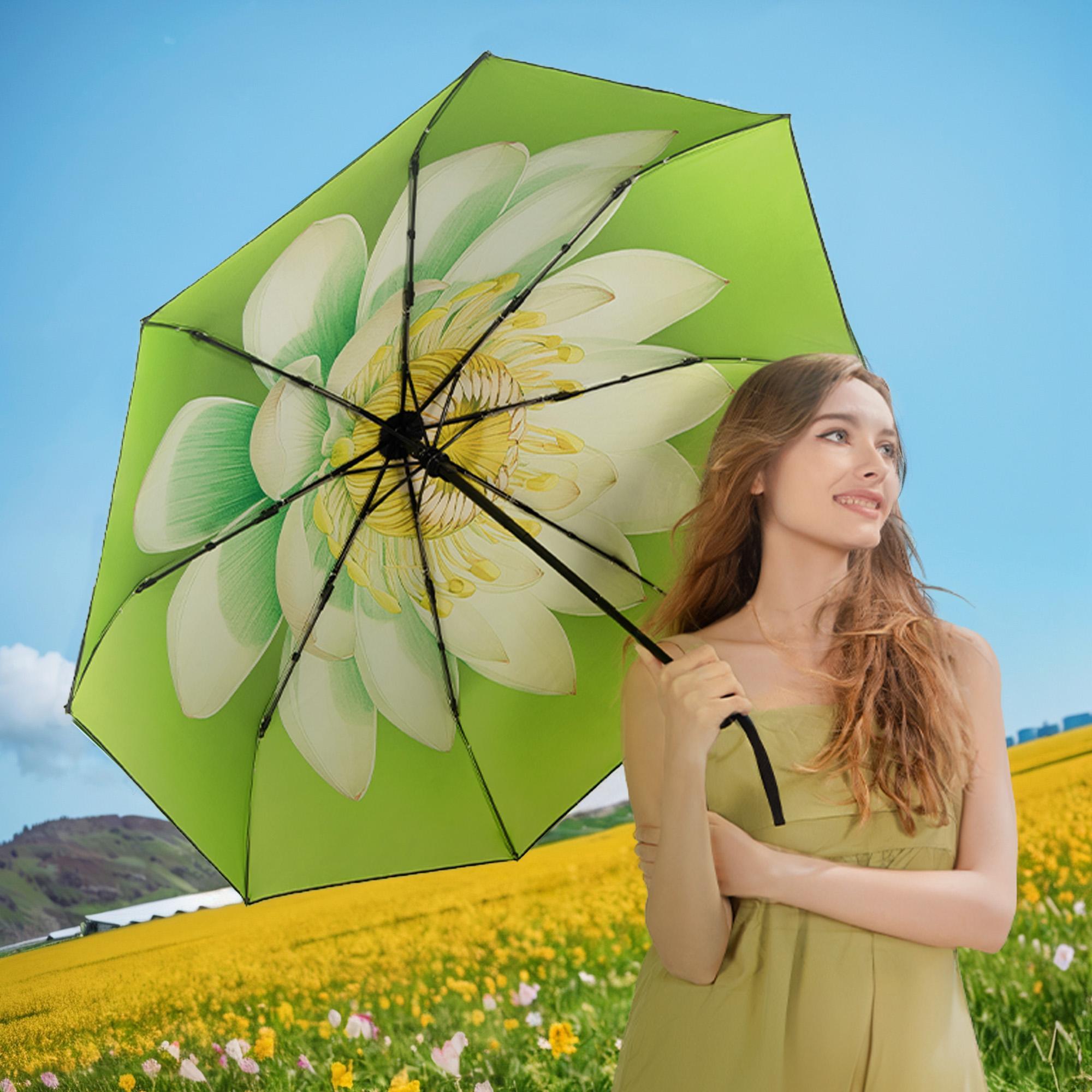 Automatic Foldable Umbrella for Outdoor Use, Reinforced, Single-Hand Opening，Windproof & Lightweight，Cute Auto Open Umbrella，UV Blocking Travel Umbrella，UPF 50+ Sun Protection，Sunproof for Summer