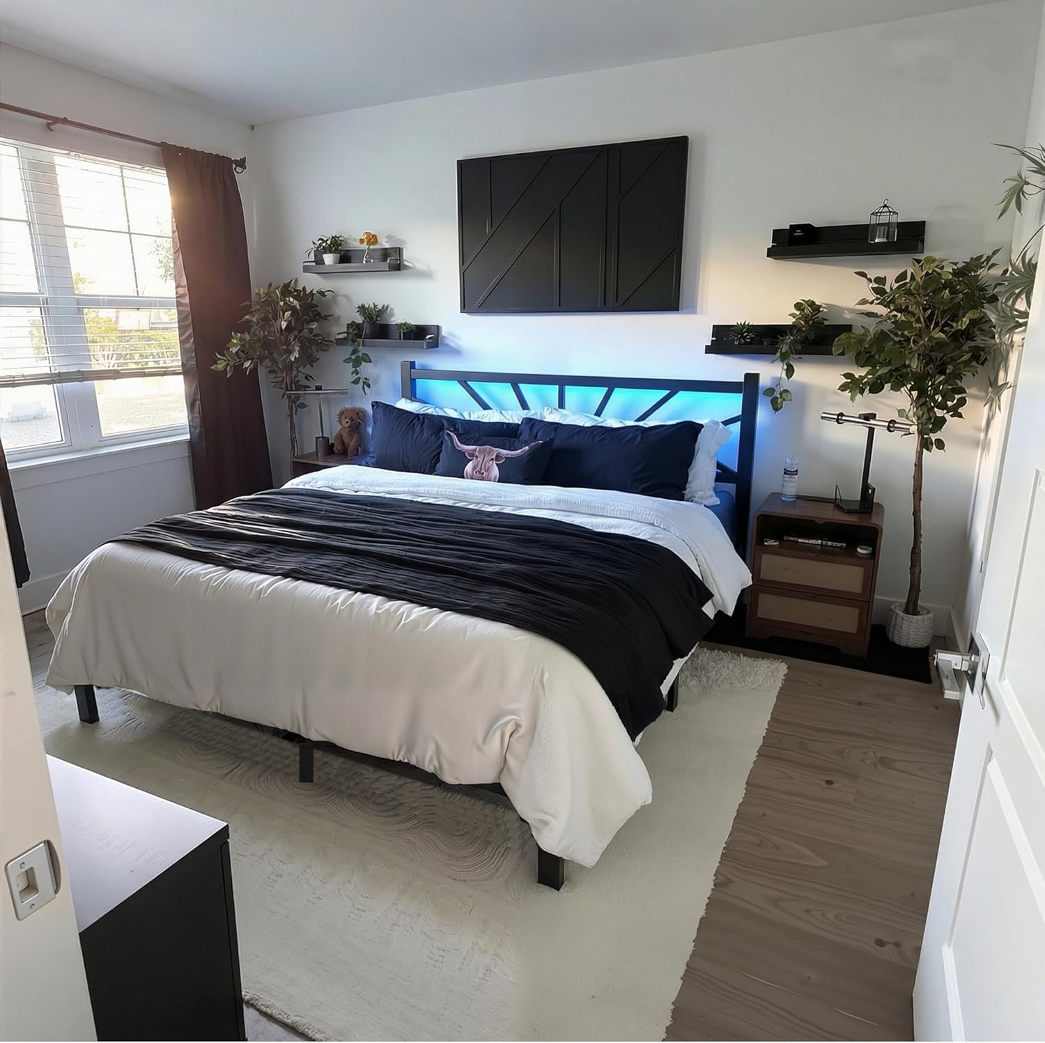 【880 lbs Capacity】Queen Size Metal Bed Frame with LED Lights,Sturdy Bed Frame with Headboard, NO MATTRESS Include,Under Bed Storage Space & Strong Metal Slats, Strong Metal Slats Support,Noise-Free, Easy Assembly,Black