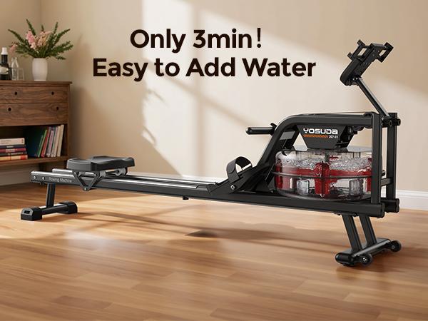 YOSUDA Water Rowing Machine for Home Use, Bluetooth App Compatible, Extra-Long Rail for Taller Athletes, Comfortable Seat