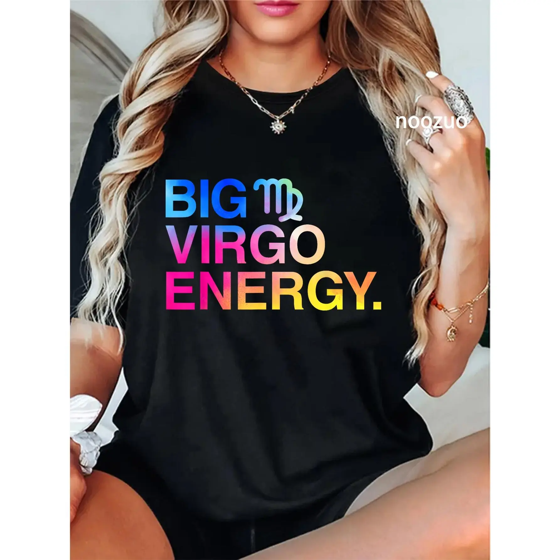 Women's 100% Cotton Round Neck Graphic T-Shirt - Casual Everyday Streetwear for Virgo Zodiac Sign Birthday, Big Virgo Energy Design, Top, Tshirt, Vintage, Funny