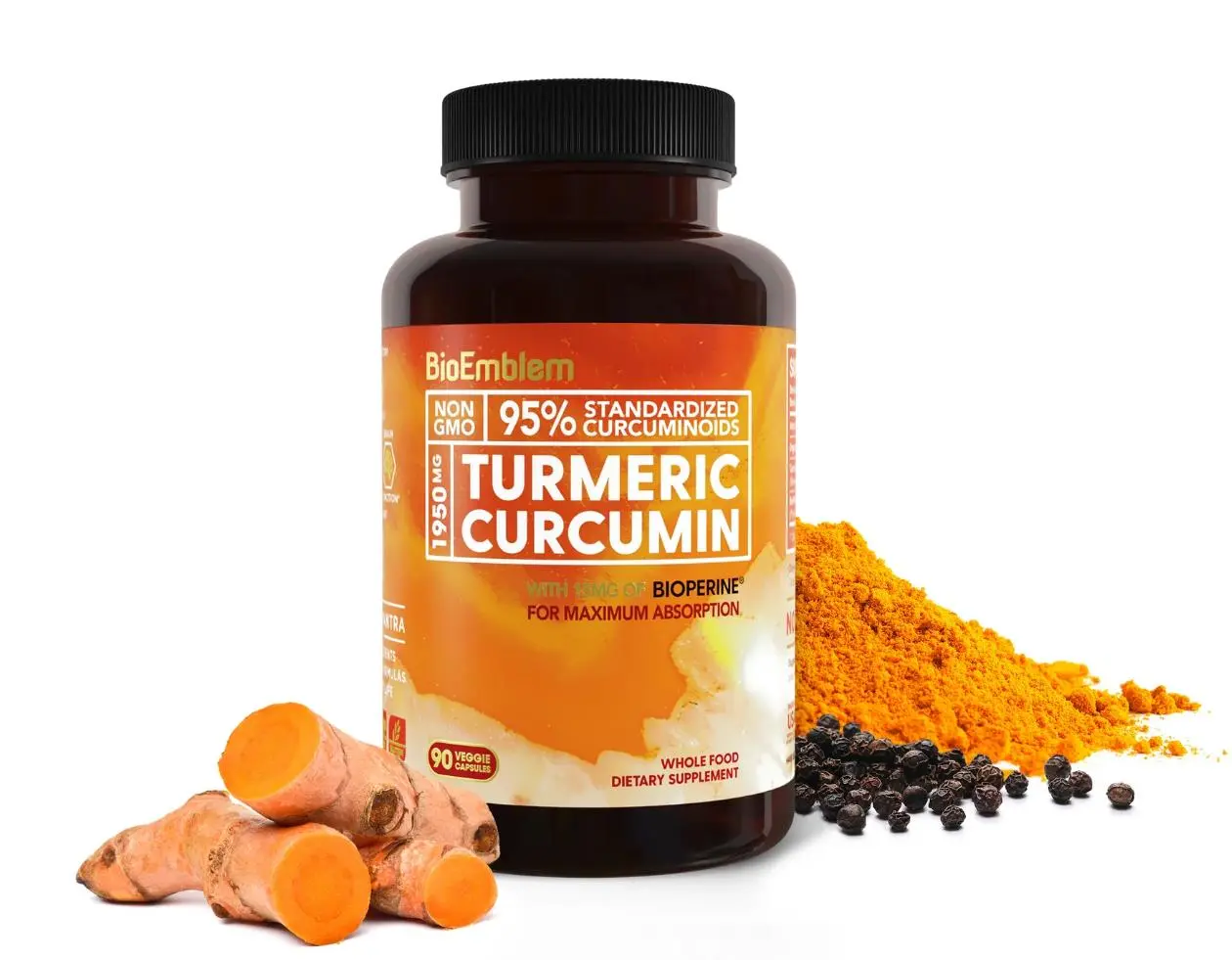 【BioEmblem】Nutrition Turmeric Curcumin Supplement with BioPerine | Joint Support & Heart Health | Organic Turmeric Powder & 95% Curcuminoids Extract