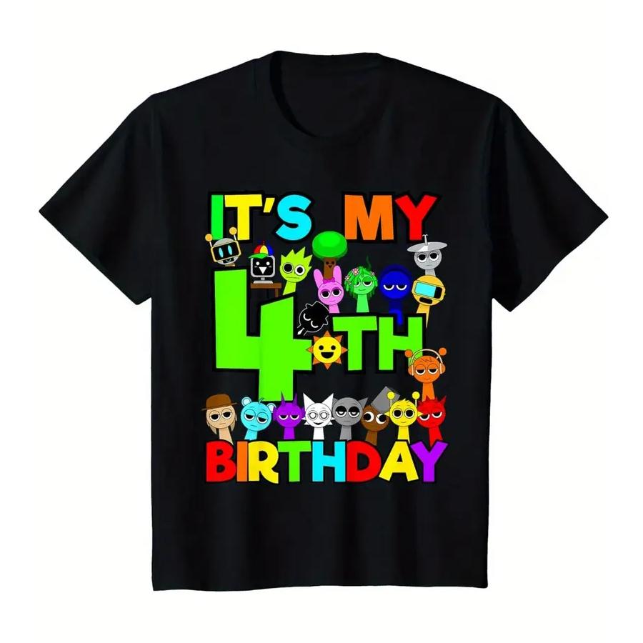 Sprunki Birthday T-shirt Boys Girls Youngsters' Cartoon Character T-Shirt for Kids Fashion Casual Summer Tee Short Sleeve,Birthday Gift,Children's Day Gift