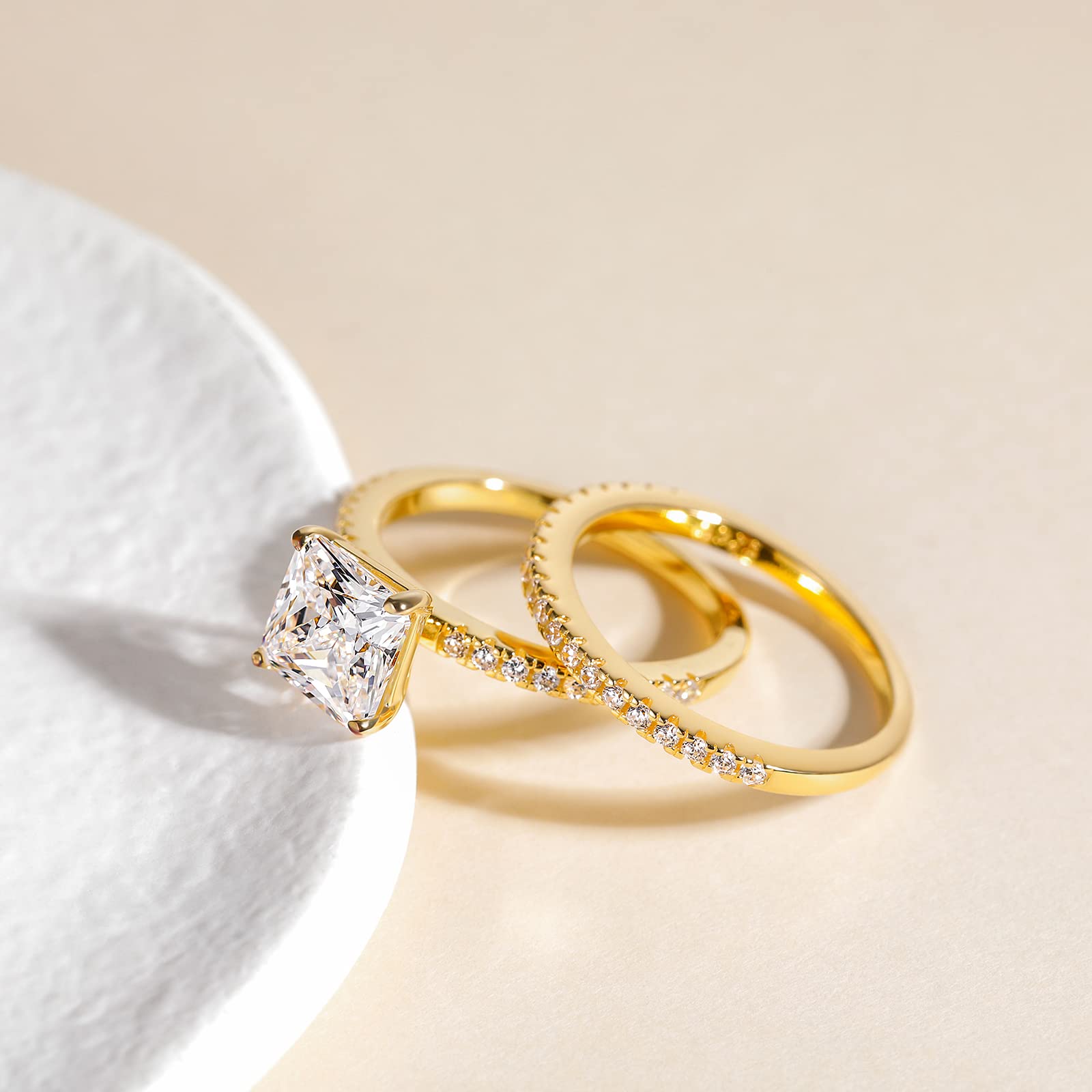 EAMTI 2CT 925 Sterling Silver Engagement Rings Cubic Zirconia Princess Cut wedding bands for Women