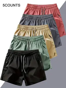 Men’s 5-Pack Athletic Shorts, Summer Casual Quick-Dry Elastic Waist Drawstring Shorts with Zipper Pockets, Comfortable and Breathable, Suitable for Gym and Outdoor Leisure Activities