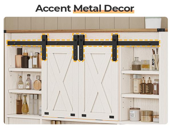 Valentine’s Gifts: Hasuit Farmhouse Vanity Desk with Mirror and Lights, White Makeup Dressing Table with Charging Station, Rustic Vanity Mirror with Sliding Barn Door, Vanity Table with 3 Adjustable Lighting Modes