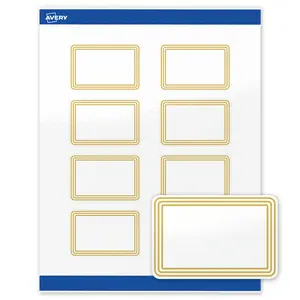 Avery Printable Rectangle Labels, 2" x 3", Glossy White, Pre-printed Multi-Lined Gold Border Design, Sure Feed Technology, Laser & Inkjet Compatible, 160 Total