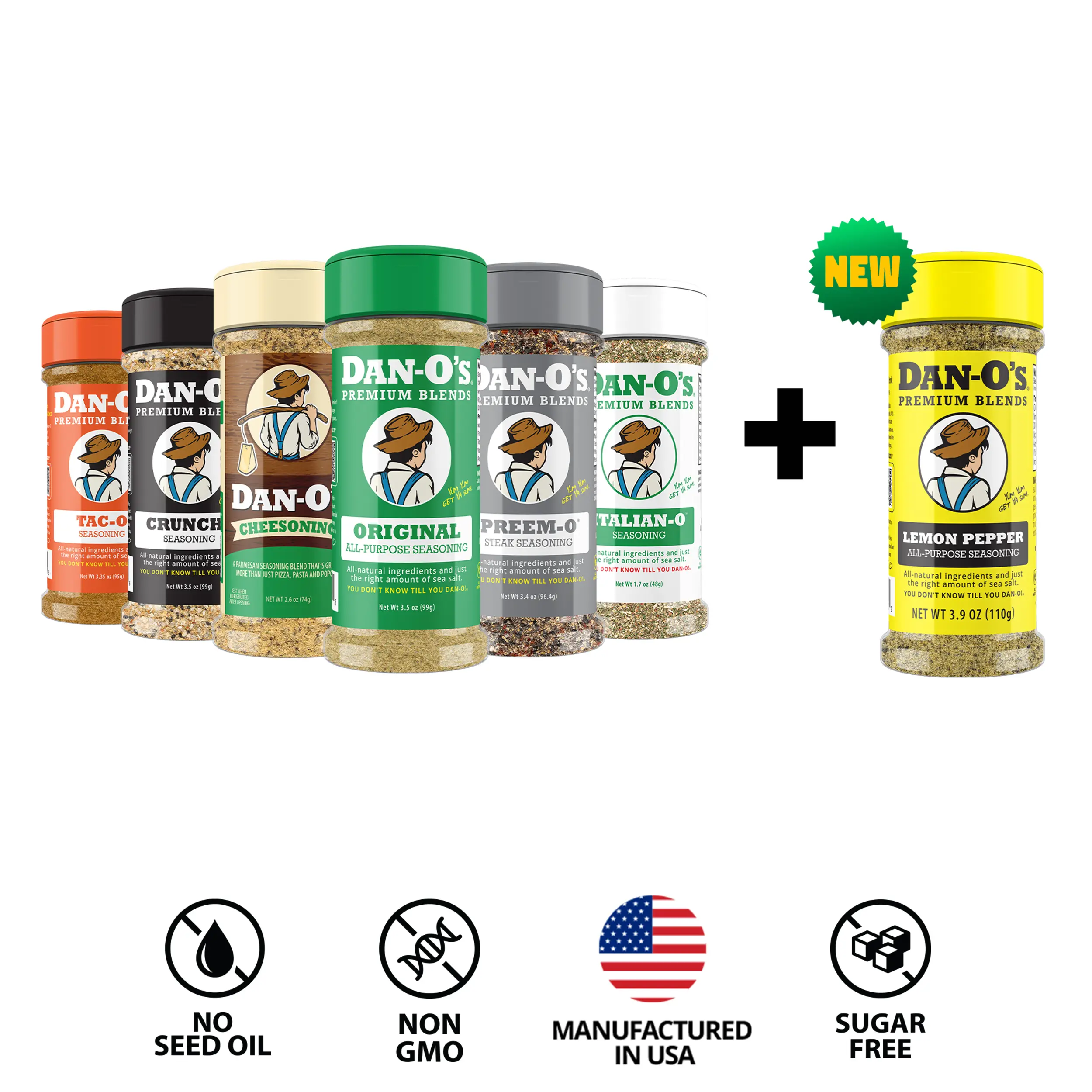 The New 6+1  - Small 7 bottle combo - Original, Cheesoning, Crunchy, Preem-O, Tac-O, Italian-O + FREE Lemon Pepper