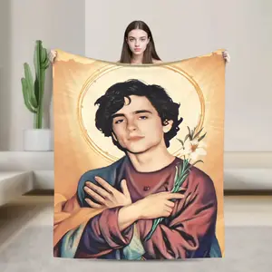 Timothee Chalamet as Jesus Blanket Christianity Funny Soft Plush Throw Blanket For Chair Sofa Bed Flannel Bedspread Bed Cover