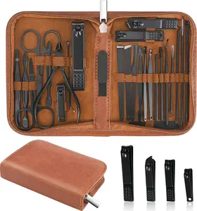 Manicure Set ProfessionaL Kit-26 Pieces Stainless Steel Manicure Kit,Nail Care Tools with Luxurious Travel Case (Brown)