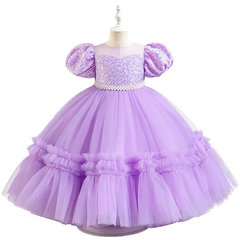 Girls' Cute Formal Lavender Crew Neck Sequin Lace Princess Dress - Soft Tulle, Soft and Beautiful Fabric, Sequin Embellishments - Ideal for Wedding Party, Birthday Celebration