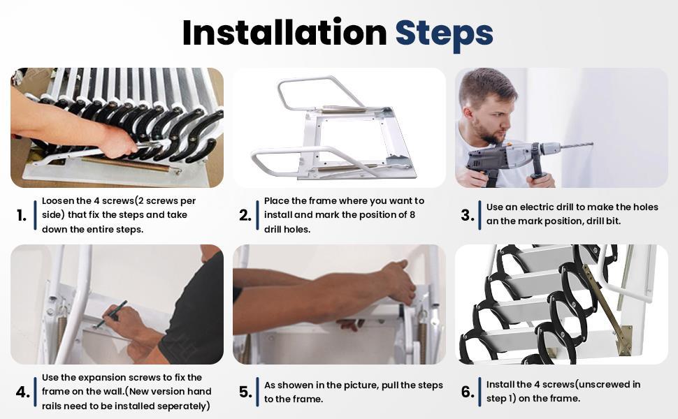 10FT Pull Down Attic Stairs, 12 Step Aluminum-Magnesium Alloy Loft Wall Mounted Stairs, Telescopic Fold Ladder for 27.5 x 23.6 Inch, Up to 880 lbs (Black+White)