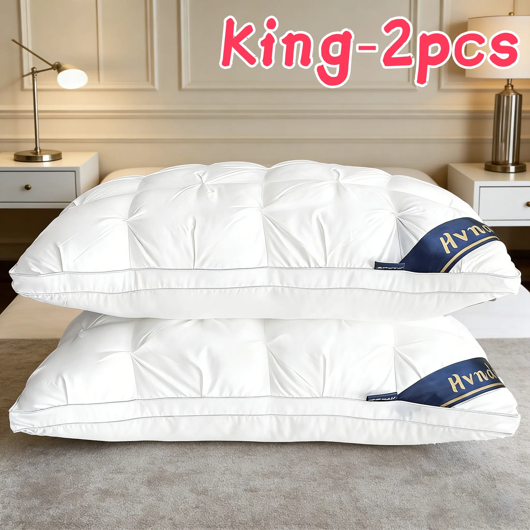 King Size Bed Pillows for Sleeping White Set of 2 Hotel Quality Hypoallergenic Polyester Fiber Pillow for Back Stomach or Side Sleepers Ideal Gift