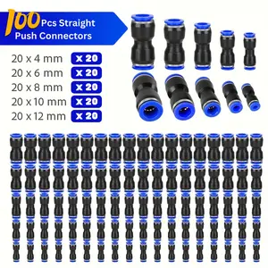 100Pcs Straight Push Connectors - 4 6 8 10 12 mm Quick Release Pneumatic Connectors Air Line，Connect
