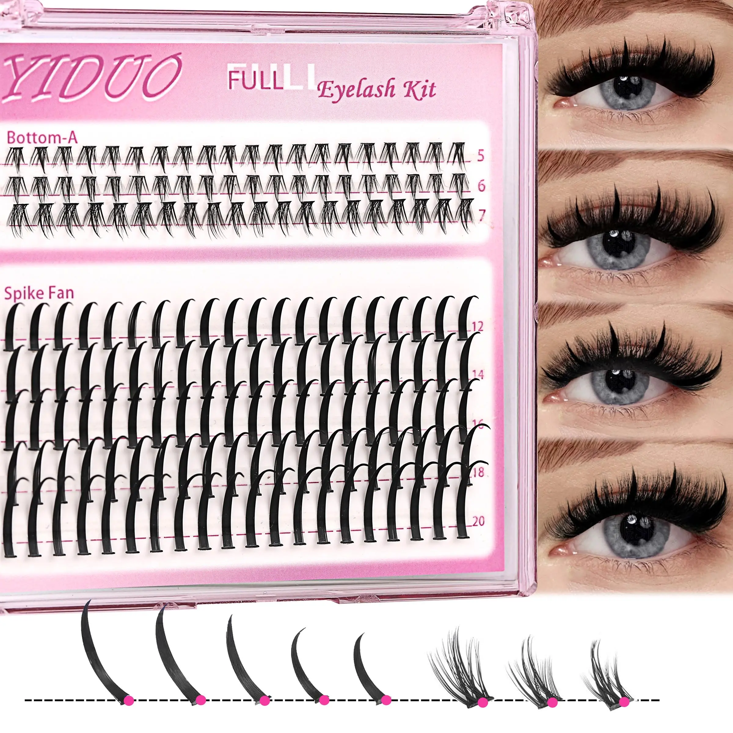Lash Clusters and Bottom Lashes Wispy Eyelash Clusters D Cluster DIY Eyelash Extensions Cosmetic Spike Individual Eyelashes Eyelash Falsies False Eyelashes Extension Volume Individual Lash (5-6-7mm, 12-14-16-18-20mm)