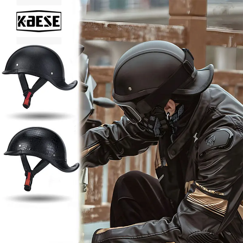 KAESE DOT-Approved Vintage Ducktail Half Helmet - Lightweight Open-Face Helmet for Cruiser Riders