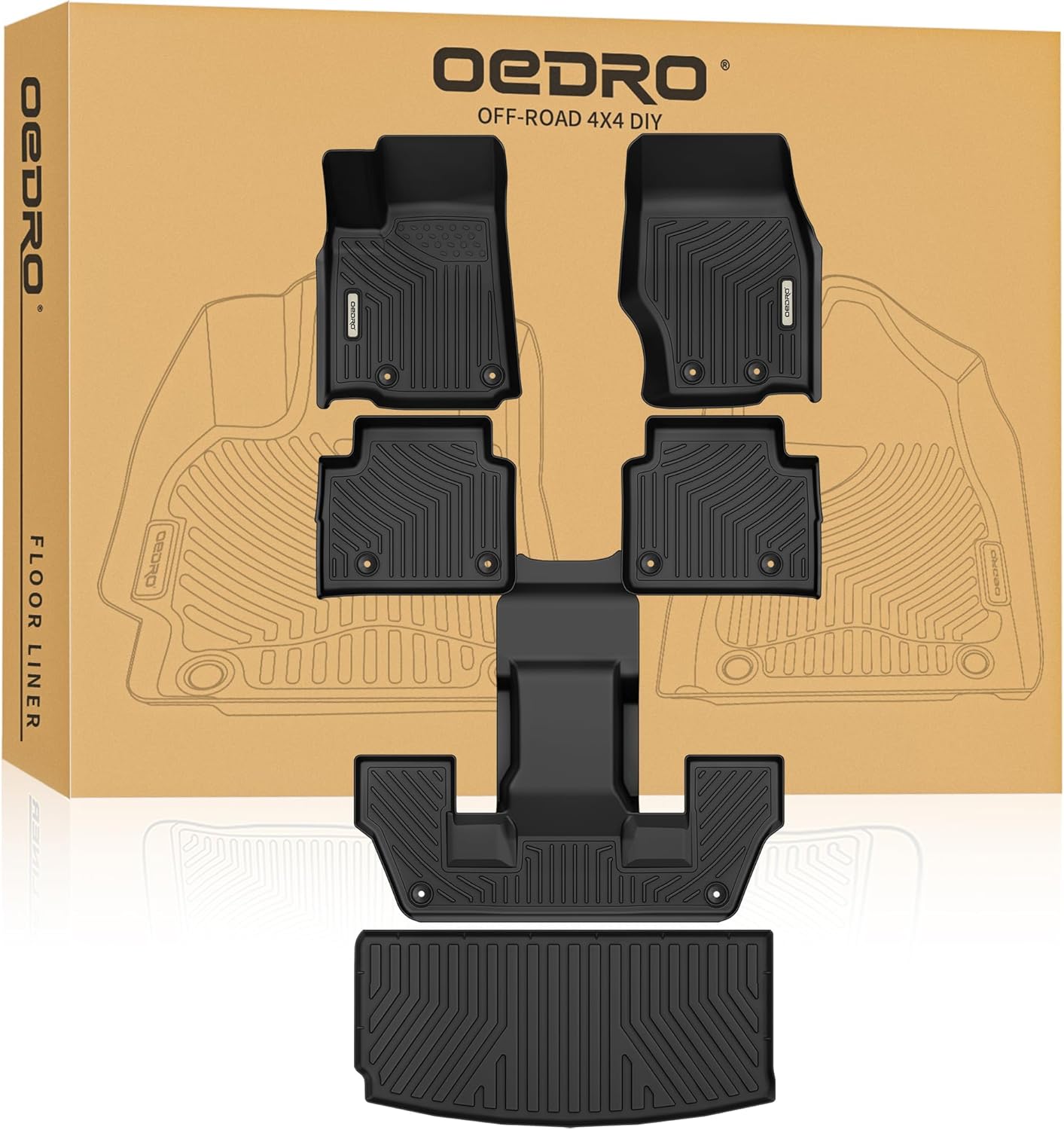 YITAMOTOR Floor Mats & Cargo Liner Fit for 2021-2025 Jeep Grand Cherokee L (ONLY for 6 Seat), TPE All Weather Custom Fit 3 Row Floor Liners and Trunk Liner,(Without Center Console)