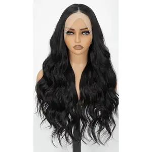 Women's Body Wave Lace Front Wig - Natural Black Long Curly Full Wig, Breathable Invisible Forehead Realistic Hairpiece
