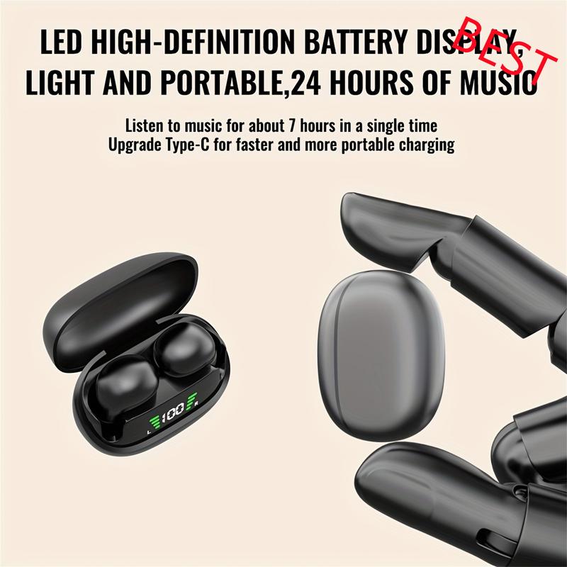 HOT Wireless Earbuds with LED HD Power Display  High-Quality Sound  Touch Controls  Tangle-Free Cable  Type-C Jack  Compatible with Android & Apple Phones  Rechargeable Lithium Battery - Mini In-Ear Design