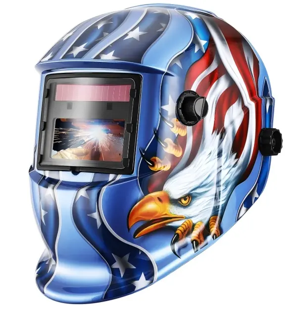 Welding Helmet Auto Darkening Solar Powered, Bald Eagle Graphic True Color Welder Hood, Adjustable DIN Shade 4/9-13, Fast Response Arc Sensor Protective Mask for TIG MIG ARC Plasma Cutting Grinding