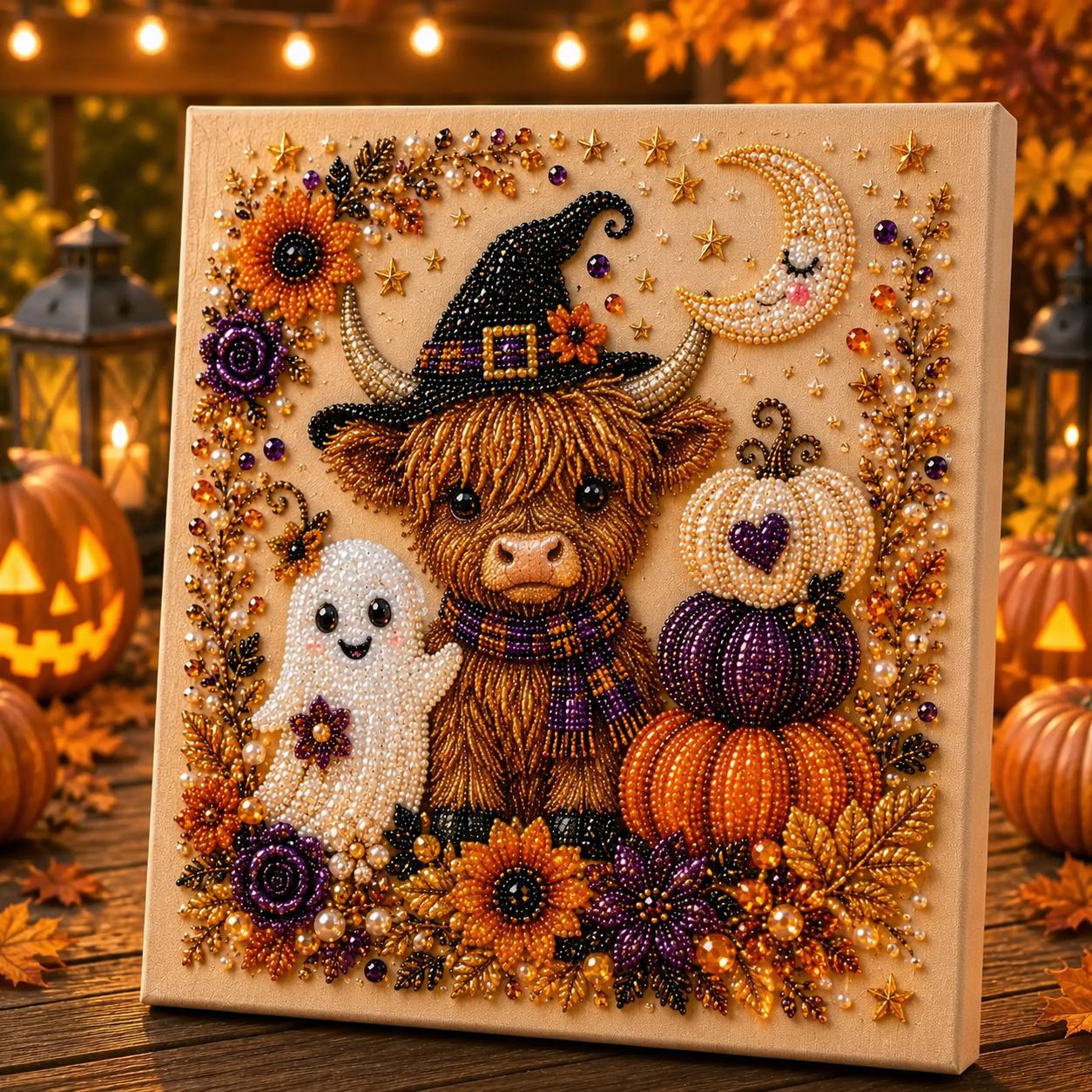 Small Size No light Spooky Cute Ghost 8inx8in Themed Pearl 3D Diamond Painting DIY Kit, Multipurpose Fall Season Handicraft Set, Beautiful Wall Art Furnishing Accessory for Household Indoor Decoration & Holiday Party Present