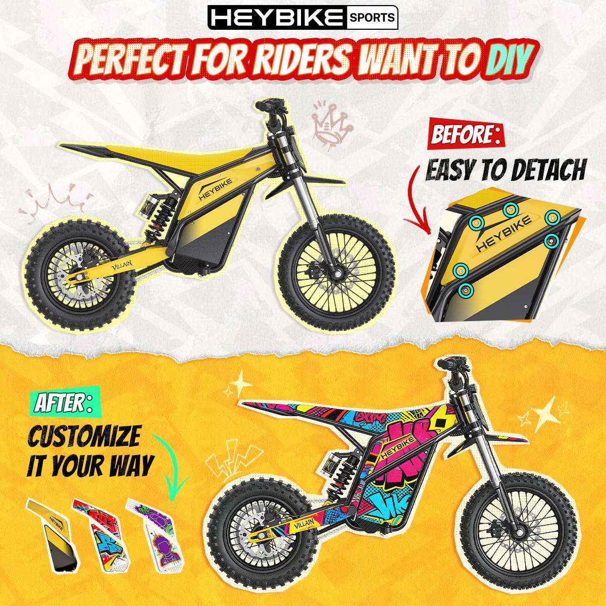 HEYBIKE-VILLAIN Electric Bike | Peak Power 4160W | 190N·m Torque | Top Speed 45 MPH | Range Up to 50 Miles | 52V 26Ah Removable Battery | All-Terrain Fat Tires | Hydraulic Suspension | IPX6 Waterproof | Magnetic Safety Cut-Off HEYBIKE-VILLAIN Electric Bike | Peak Power 4160W | 190N·m Torque | Top Speed 45 MPH | Range Up to 50 Miles | 52V 26Ah Removable Battery | All-Terrain Fat Tires | Hydraulic Suspension | IPX6 Waterproof | Magnetic Safety Cut-Off