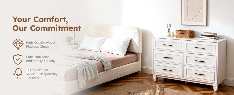 BERRY NEST Farmhouse Dresser for Bedroom, 47.2'' Wide Wood White Dresser with 6 Drawer, Modern Minimalist Chest of Drawers with Metal Handle, Closet Store Organizer for Living Room, Hallway