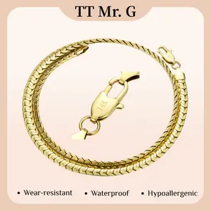 14K Real Gold Plated Snake Chain Necklace for Men, Flat Smooth Chain Design, Waterproof & Hypoallergenic Minimalist Jewelry, Classic Durable Everyday Necklace Gift