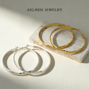 AELNEN 60mm Dual-Tone Large Hoop Earrings - Gold & Silver Tone Bold Statement Hoops - Sleek Oversized Everyday Jewelry