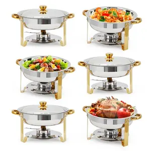 Chafing Dish Buffet Set of 6, 5QT Round Stainless Steel Chafer for Catering, Upgraded Chafers and Buffet Warmer,Fuel Holder for Party Wedding Holiday