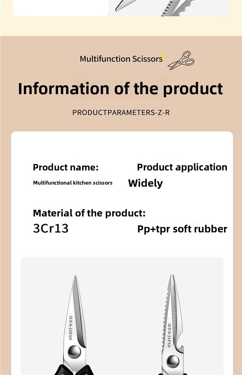 Large Multifunctional Kitchen Scissors Heavy Duty Chicken Bone Cutting Stainless Steel Household Scissors Sharp Durable Labor Saving