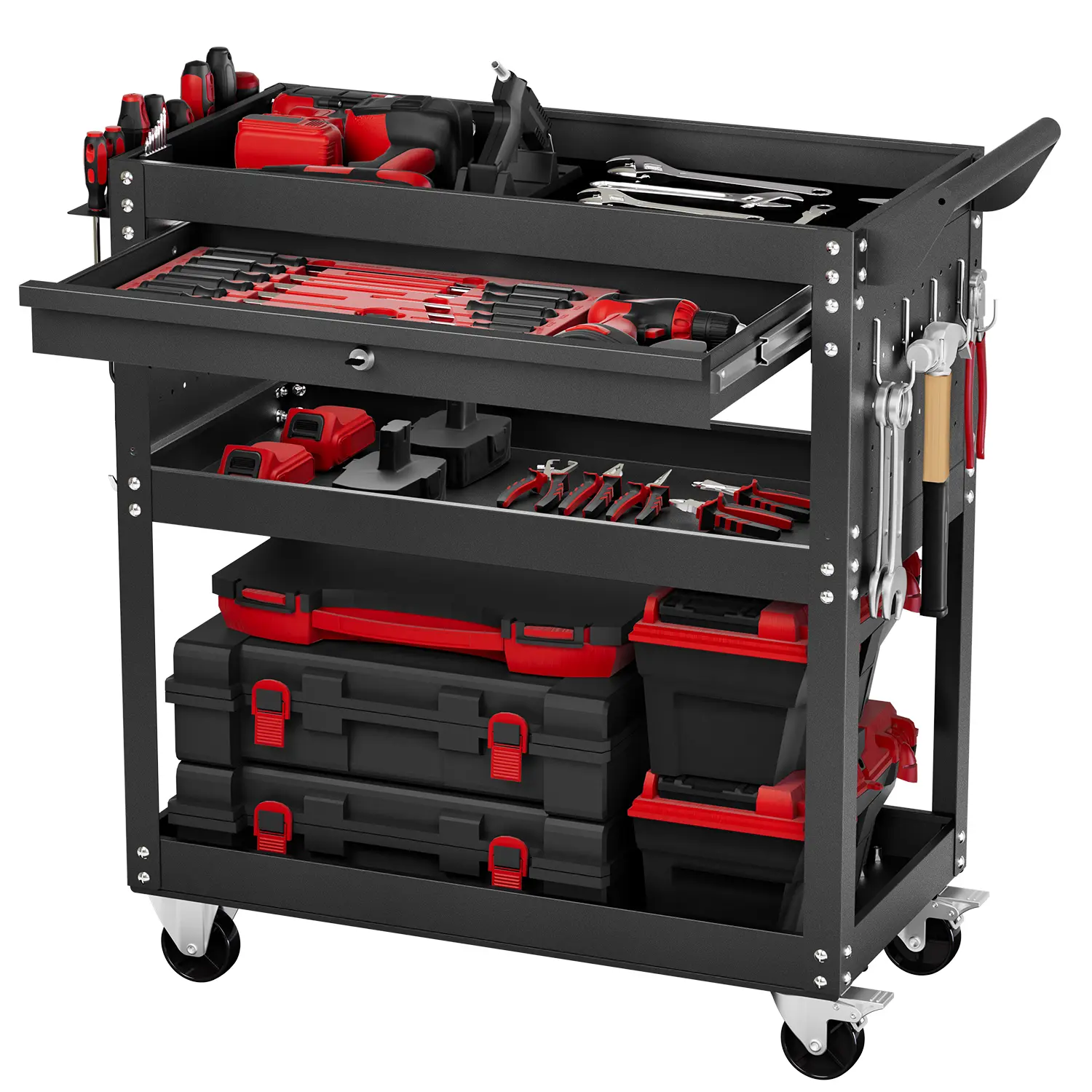 VEVOR 4-Tier Tool Cart with Wheels,  350 lbs Load Capacity, Rolling Work Cart with Drawer & Pegboard, Mechanic Tool Storage Organizer with Locking System for Garage, Warehouse and Repair Shop, Black,dorm room inspo,college dorm essentials,dorm haul