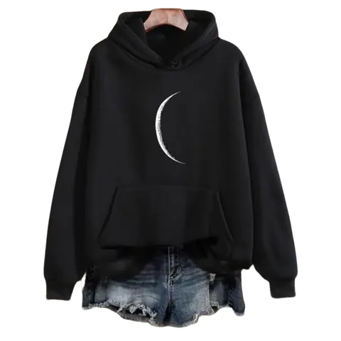 Women's Moon Print Drop Shoulder Drawstring Hoodie, Casual Long Sleeve Kangaroo Pocket Hooded Sweatshirt for Fall & Winter, Women's Clothes for Daily Wear