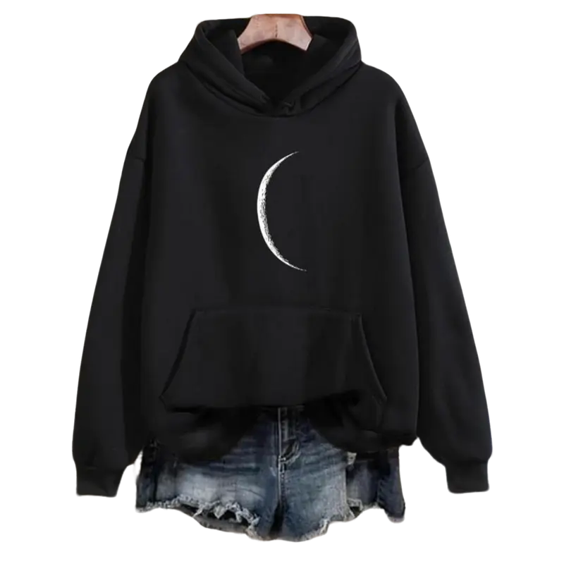 Women's Moon Print Drop Shoulder Drawstring Hoodie, Casual Long Sleeve Kangaroo Pocket Hooded Sweatshirt for Fall & Winter, Women's Clothes for Daily Wear