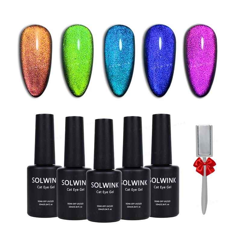 SOLWINK Galaxy Color Shifting Cat Eye Gel Nail Polish Set Glitter Mermaid Effect Magic Gel for Daily Manicure, Nail Art, and DIY at Home