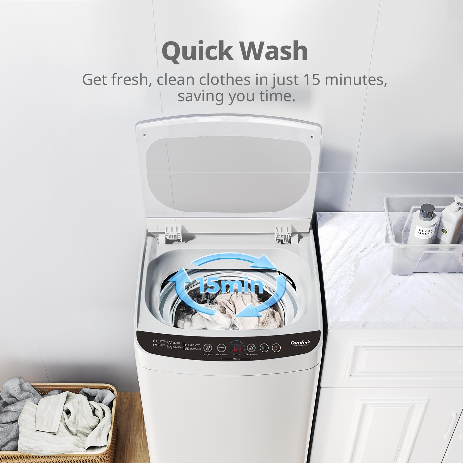 Comfee' Portable Washing Machine, 0.9 cu.ft Compact Washer With LED Display, with pump, 5 Wash Cycles, 2 Built-in Rollers, Space Saving Full-Automatic Washer