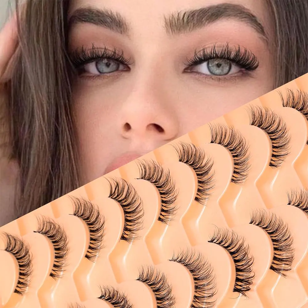 Natural Curling Wispy Cat-Eye Faux Strip Lashes, Artificial Lashes, Fake Lashes, DIY Dramatic Lashes, 10 Pairs Reusable Lengthening and Volumizing Faux Eyelashes for Women and Girls, Eye Makeup and Eyelash Extensions, Reusable False Eyelashes