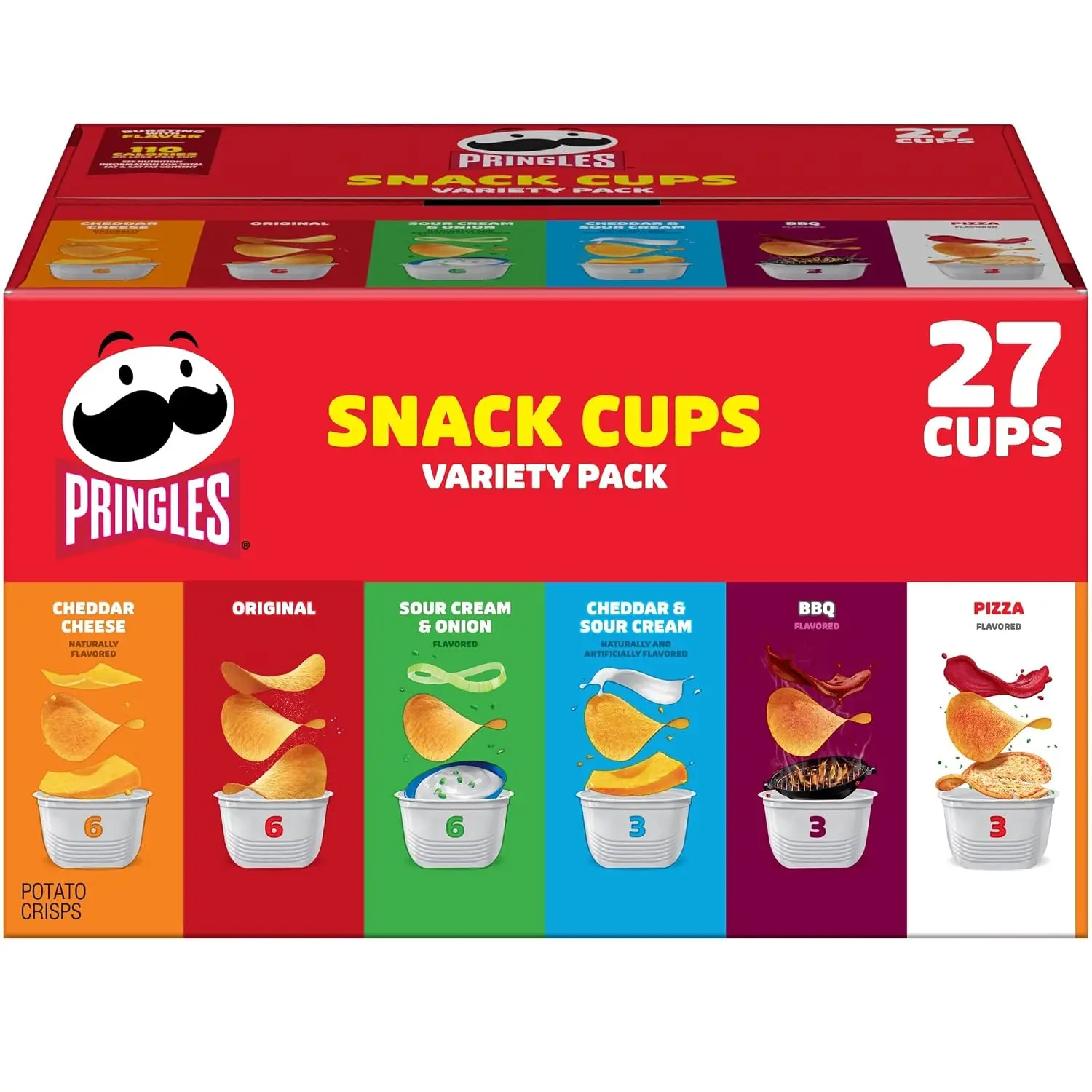 Pringles Potato Crisps Variety Pack - 19.5oz Box with 27 Individual Snack Cups, Ideal for Lunch Snacks