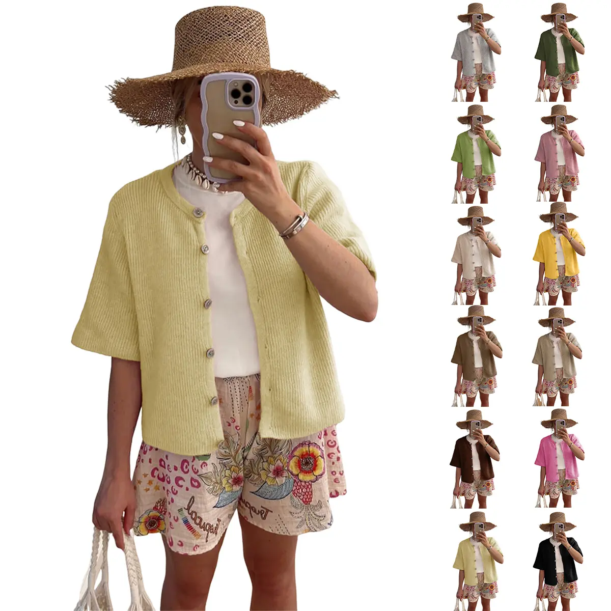 Molitree Women's Lightweight Cardigan Short Sleeve Button-Down Summer Cardigan Sweater Knitwear Crewneck Casual Womenswear