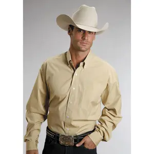 Stetson Mens Gold En Yellow d on End 100% Cotton L/S 1 Pocket Western Shirt