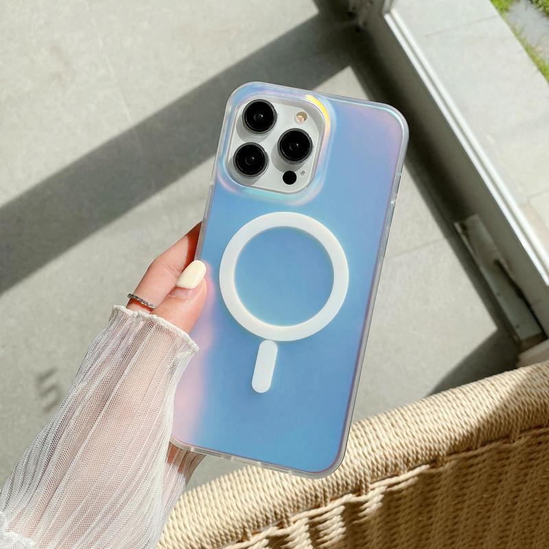 Caseethy Holographic Iridescent Rainbow Phone Cases for iPhone 17 Pro Max, 13,14,15,16 Wireless Shockproof Magnetic Protective With Magsafe